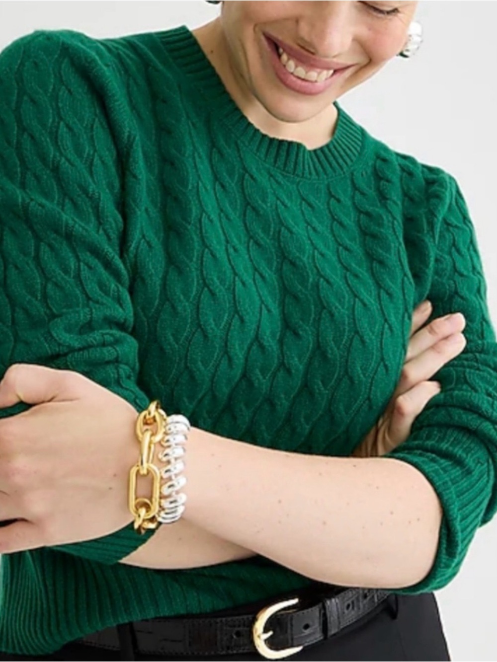 NWOT$218 J. Crew 💯 Cashmere cable-knit crewneck sweater L, XL In Jungle Green